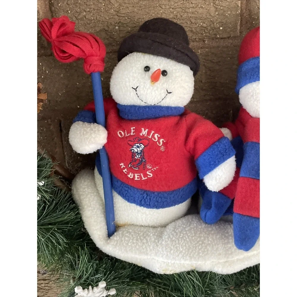 Vintage Ole Miss Rebels Holiday Wreath Christmas Snowmen College Football Rare.